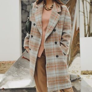 Andrew Marc Double breasted wool plaid coat